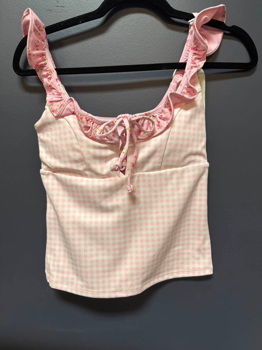 NWT  Blogilates Women's Ruffle Lace Up Tank Top - Pink Floral - XS